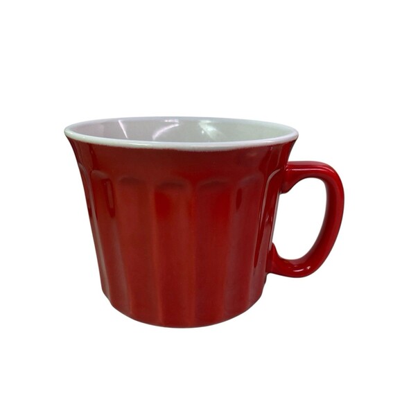 Royal Norfolk Large Coffee Mug Oversized Cup Ceramic Red Ribbed - Picture 2 of 11